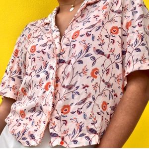 Cutest pink bird button down shirt